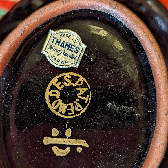 Vintage 50s Thames Redware Hand Painted Black Clown Face Lidded Teapot Japan INC - Picture 2 of 9